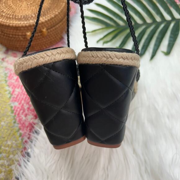 Marc Fisher Black Quilted Faux Leather Ankle Strap Platform Wedge Sandal 8.5 - Picture 5 of 7